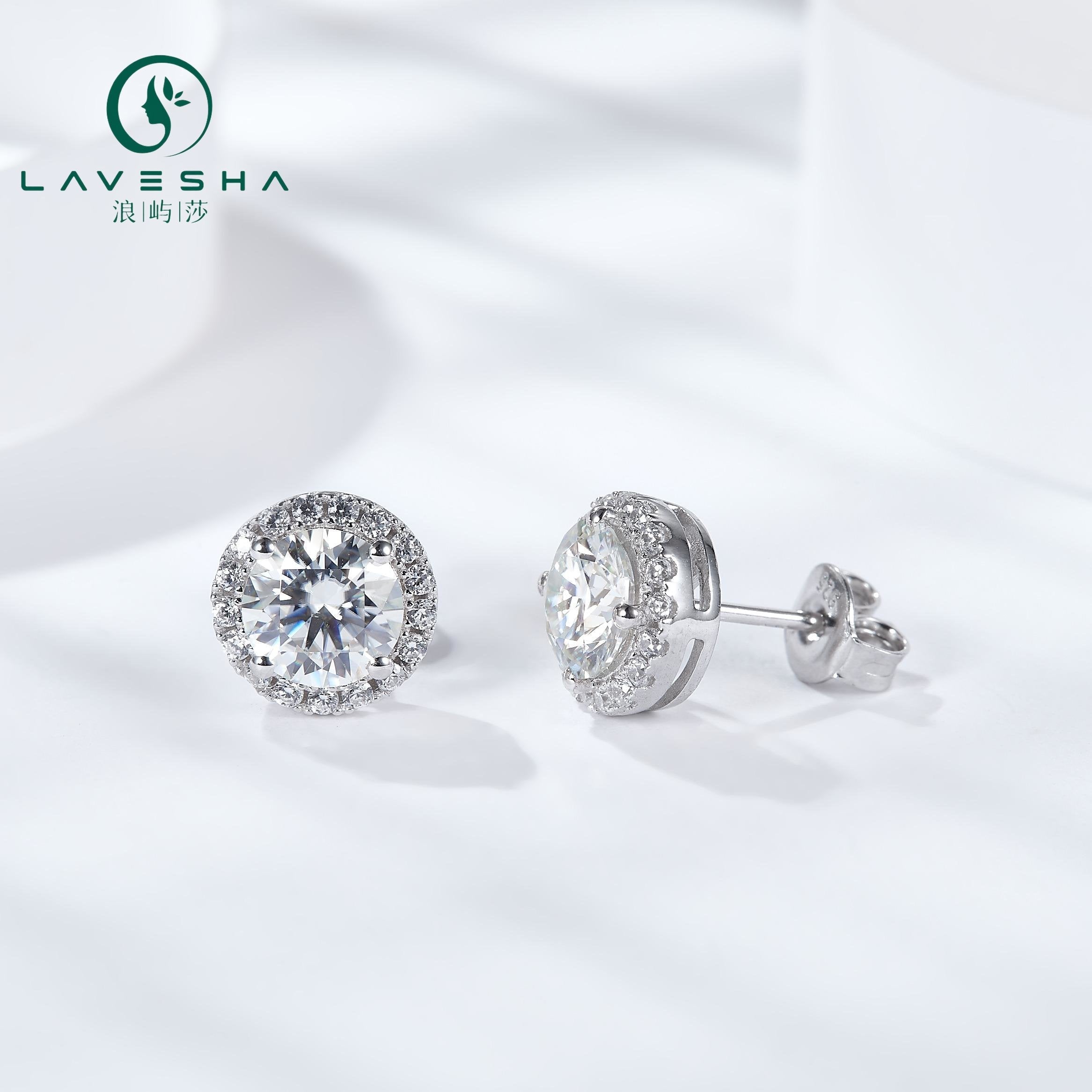 No.2 LAVESHA EM4006 0.5/1.0 CTW*2 Halo Round cut 6A Moissanite 18K S925 Stud Earrings