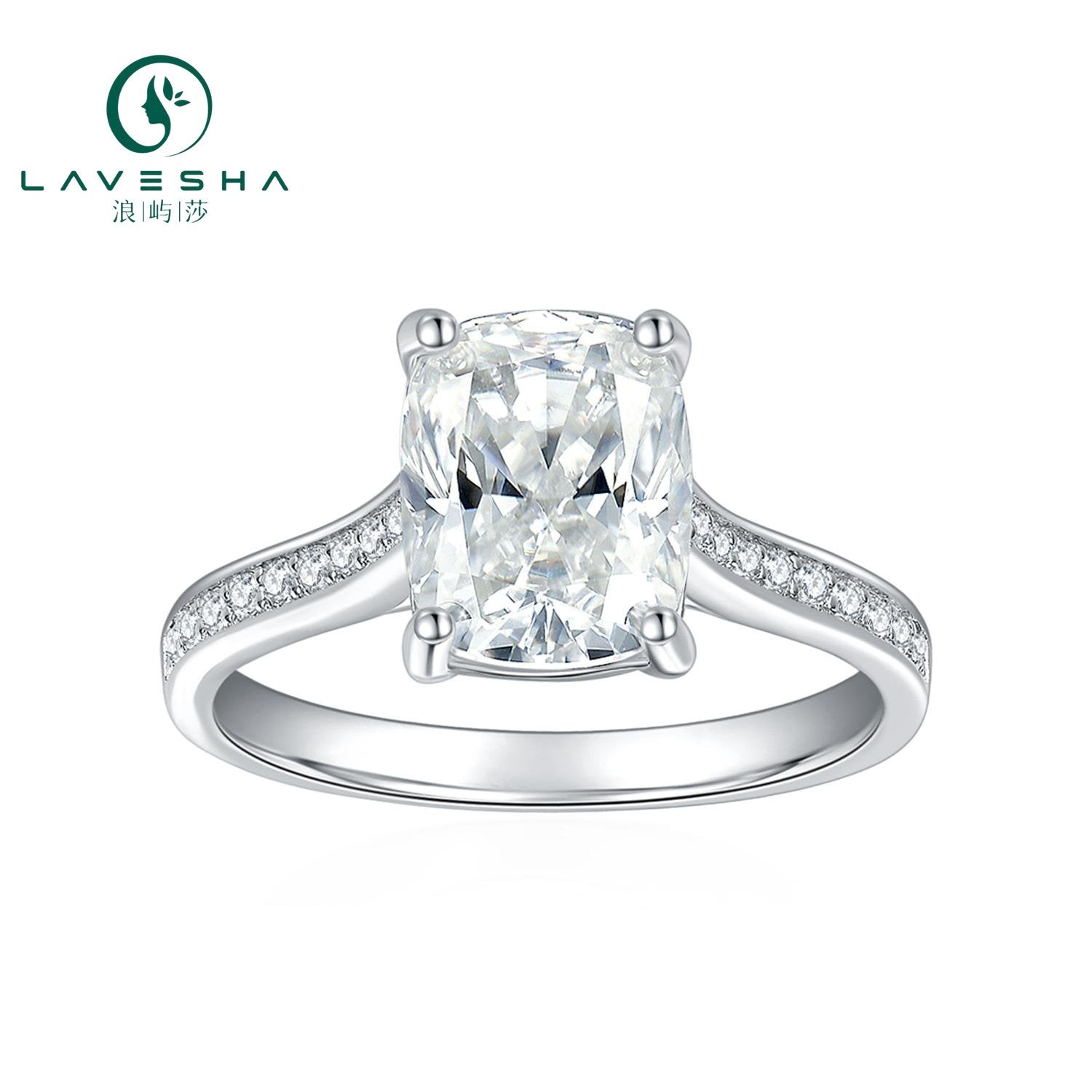 No.42 LAVESHA R3-0040 Signature Cushion 3.0 CTW 6A Moissanite 18K S925 Band Ring  with Side Stones Accents 719