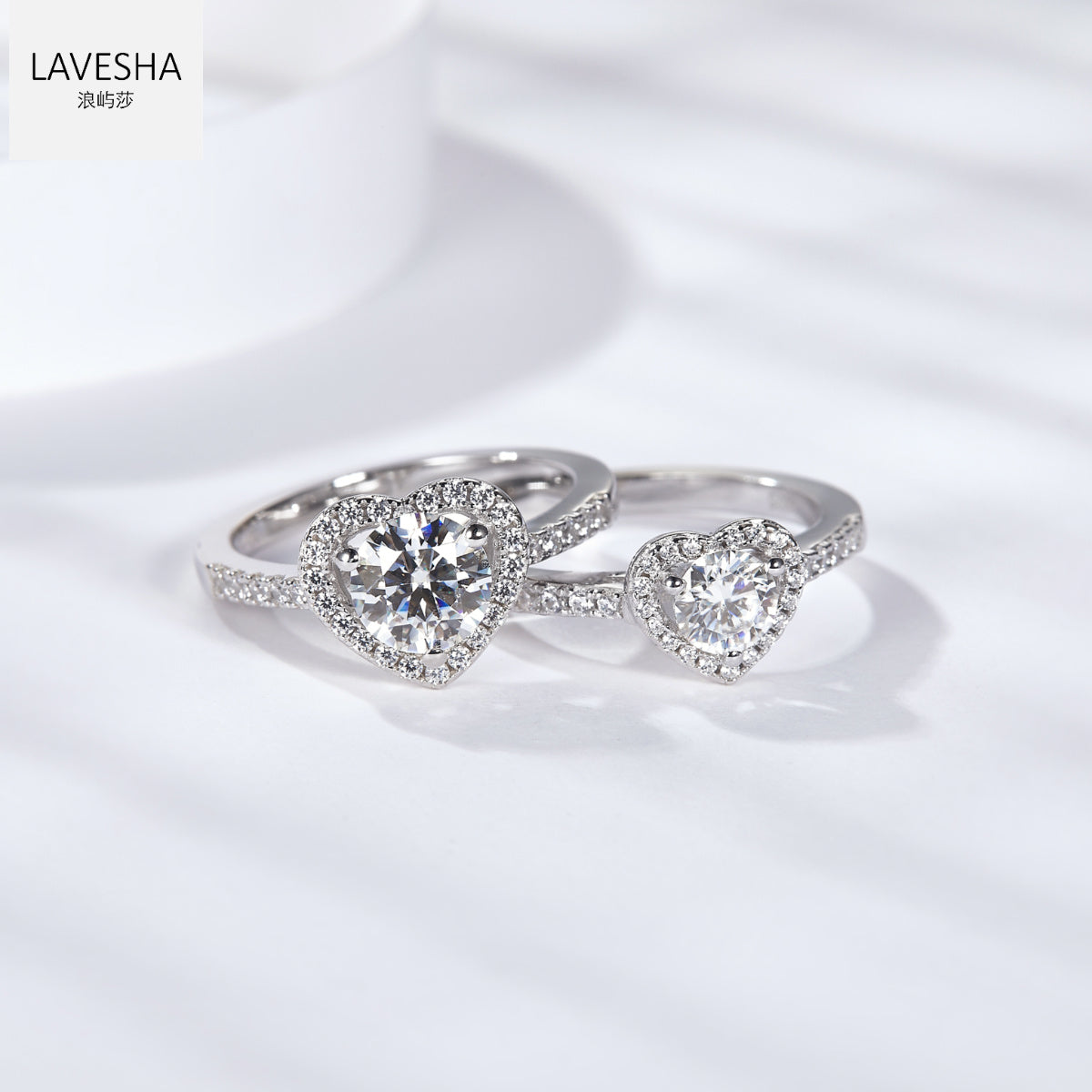 No.27 LAVESHA RM1012 0.5/1.0 CTW Heart Halo 6A Moissanite 18K S925  Band Ring with Side Stones Accent 719