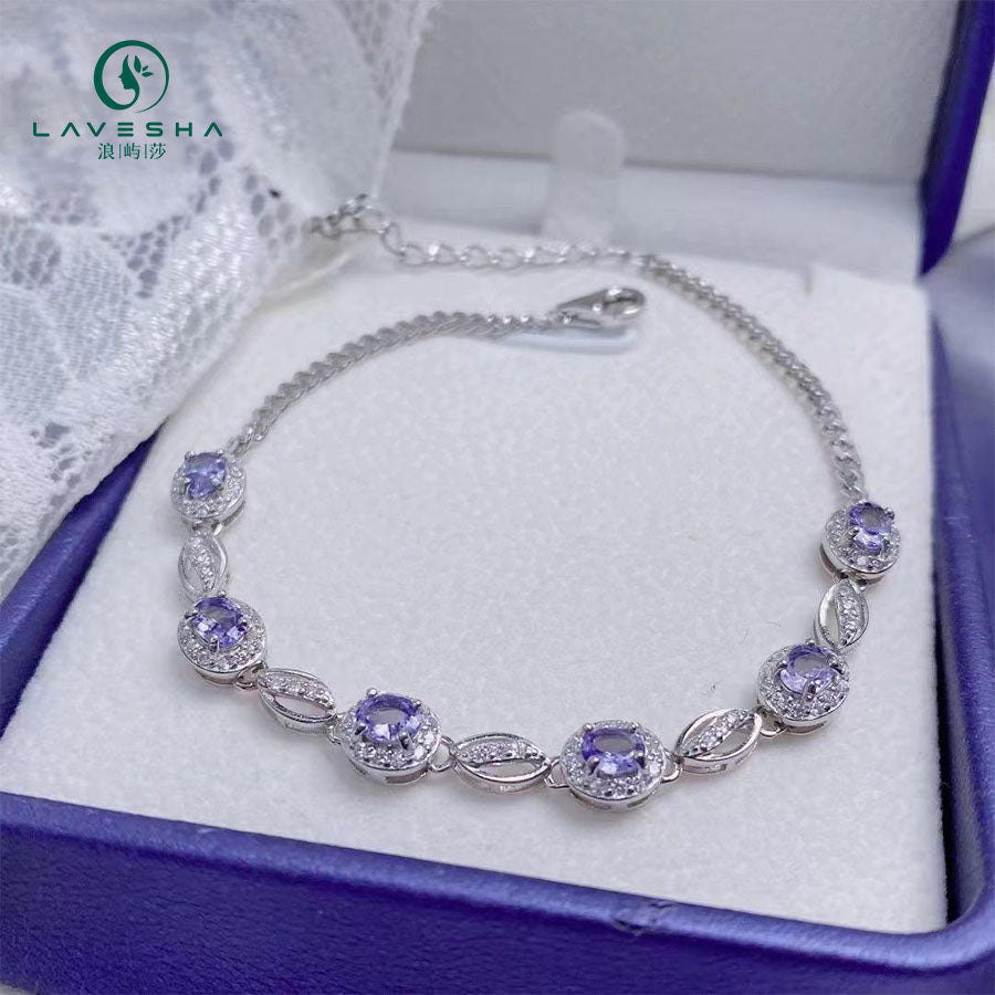 Baceda Tanzanite S925 Chain Bracelet Jewelry Box Oval 3x4mm 3x5mm drop 3x5mm