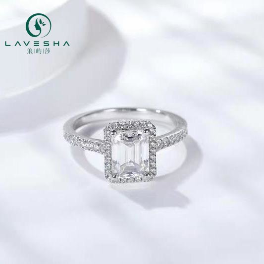 No.36 LAVESHA RM1037  2.0 CTW Radiant Halo  6A Moissanite  18K S925 Band Ring  with Side Stones Accent 719