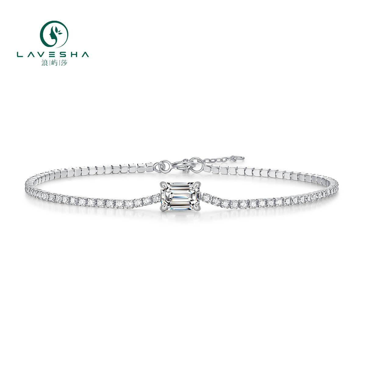 BNo.11 LAVESHA L10742-6.5  1.0 CTW Rectangle Cut 5A Moissanite S925 Chain Bracelet 719