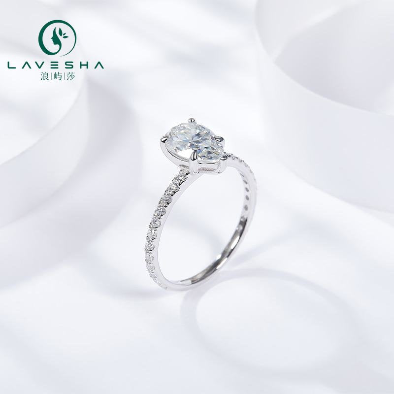 No.40 LAVESHA R3-0032 1.7 CTW Signature Pear 6A Moissanite  18K S925 Ring  4 Prong with Side Stones Accent 719