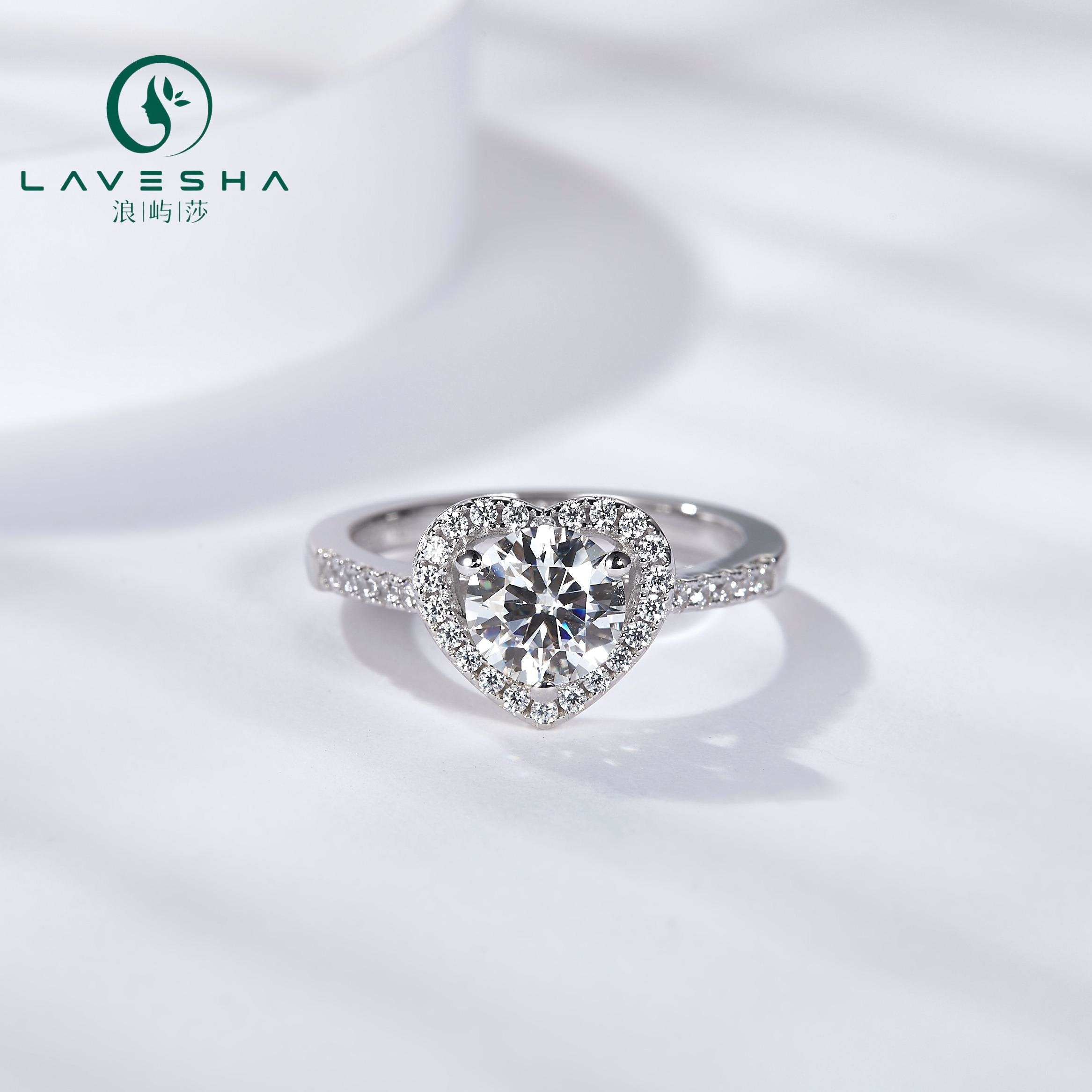 No.27 LAVESHA RM1012 0.5/1.0 CTW Heart Halo 6A Moissanite 18K S925  Band Ring with Side Stones Accent 719