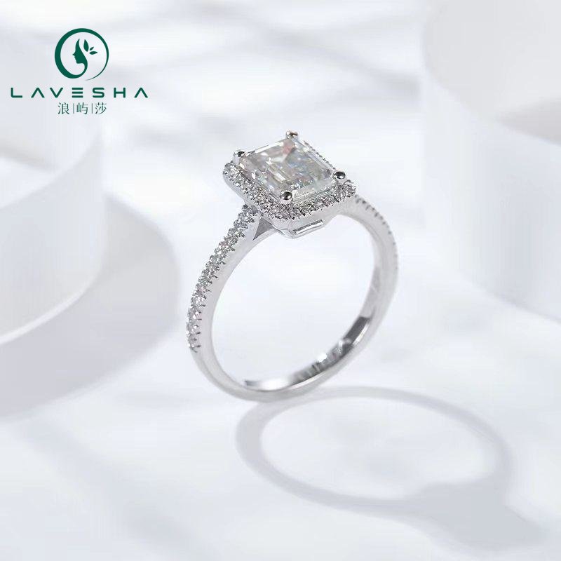 No.36 LAVESHA RM1037  2.0 CTW Radiant Halo  6A Moissanite  18K S925 Band Ring  with Side Stones Accent 719