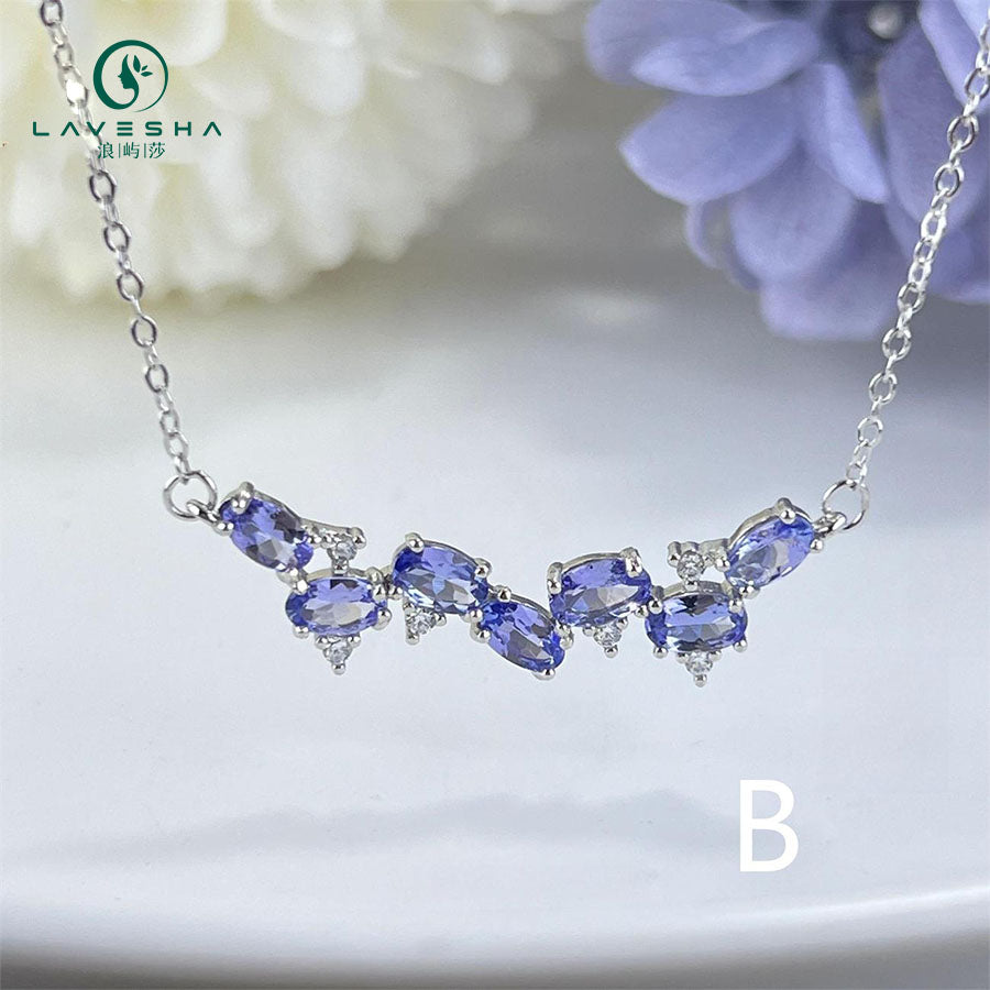 Baceda Tanzanite Necklace S925 Silver Chain Oval Gemstones 3x4mm 3x5mm Bowknot