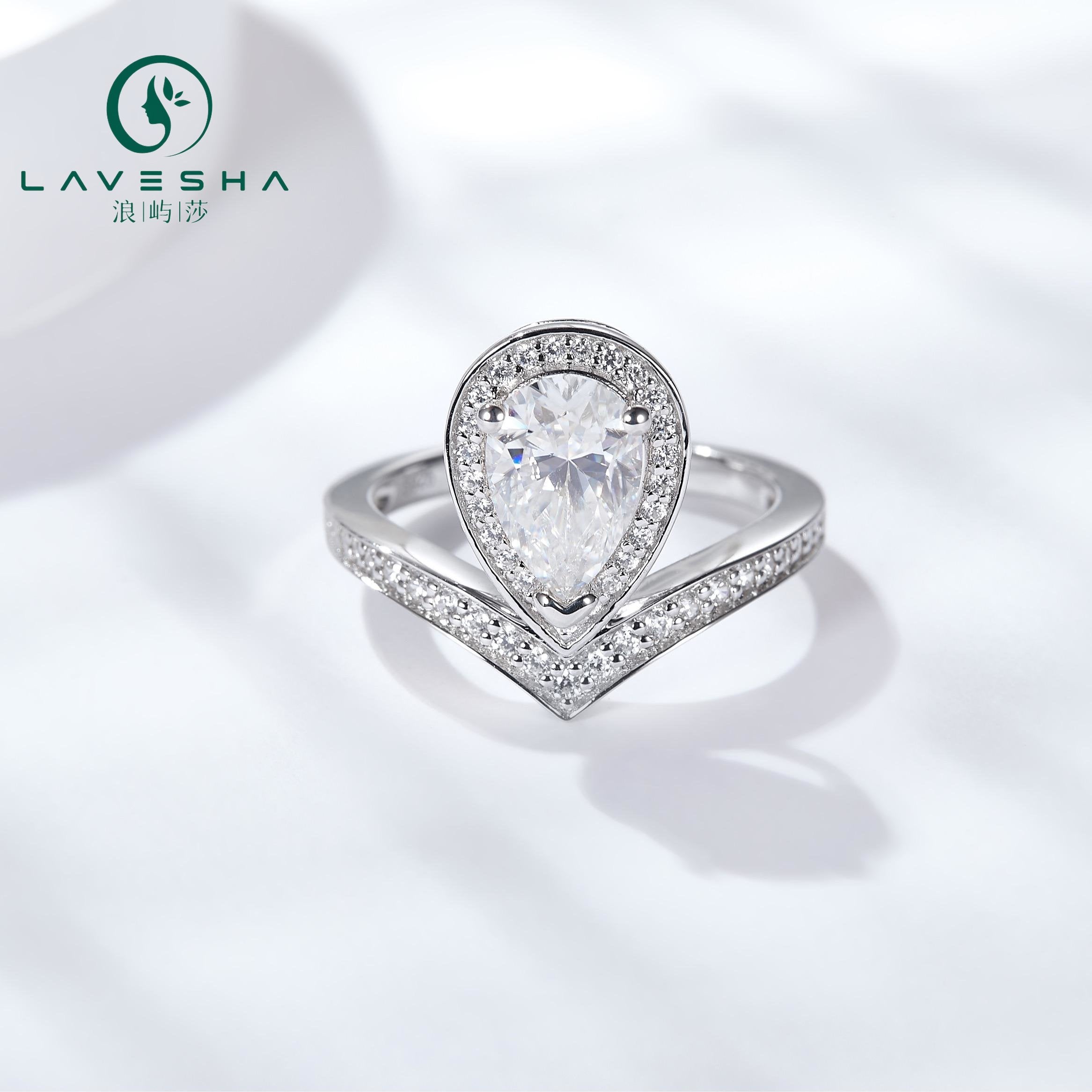 No.33 LAVESHA RM1039O  1.5 CTW S925 2 Pcs Set Moissanite Ring with Pear Halo  for Engagement/Anniversary/Daily 719