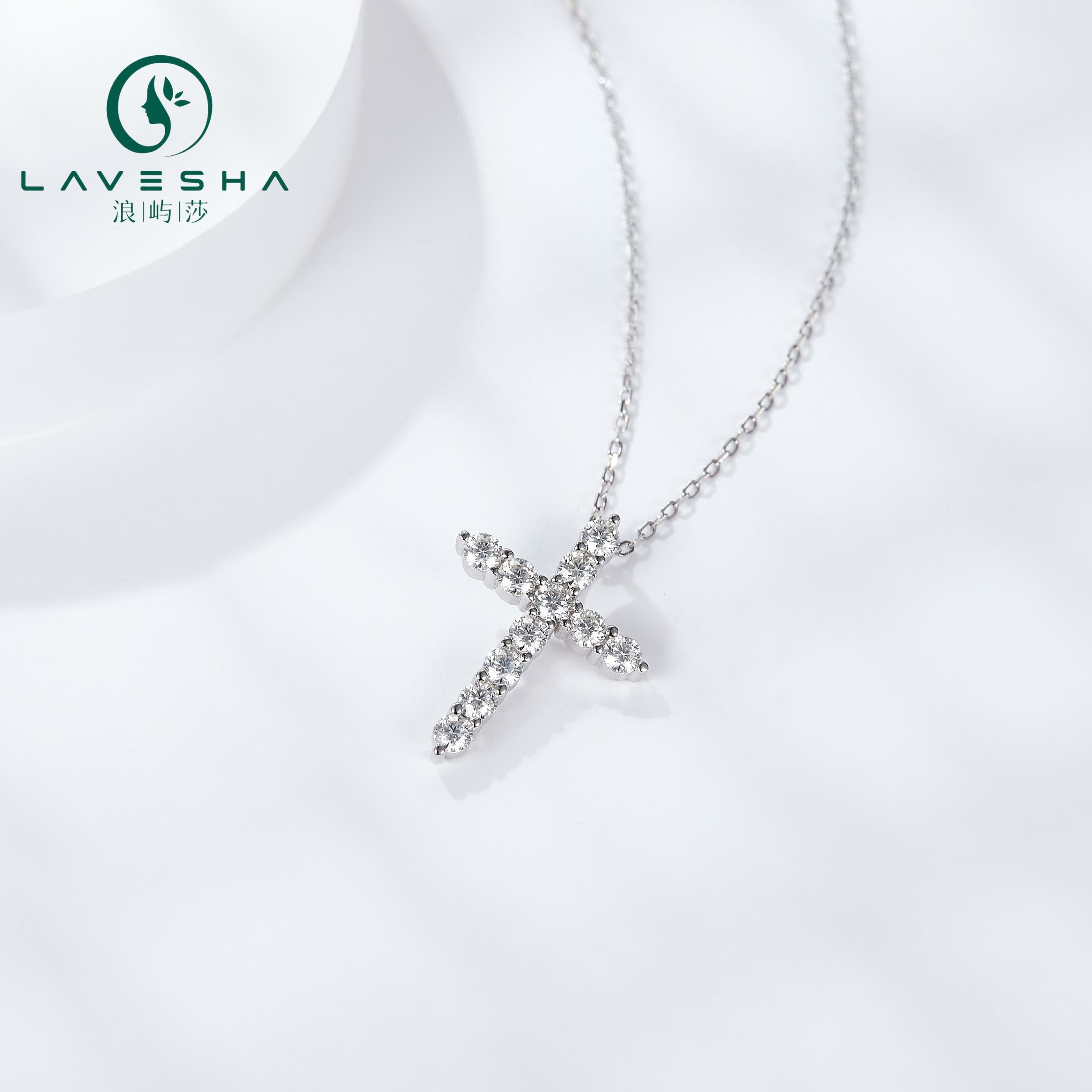 No.34 LAVESHA PM5004O S925 Cross Moissanite Necklace