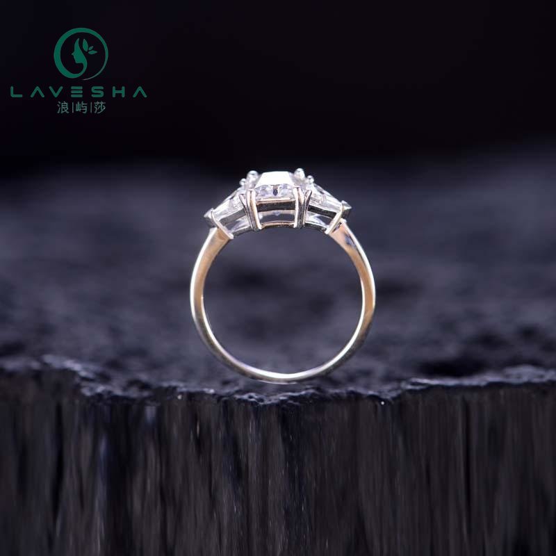 No.41 LAVESHA R3-0034 2.0 CTW Three-stones Radiant 6A Moissanite  18K S925 Band Ring  with Trillion Side Stones Buy 1 get 1 free 719