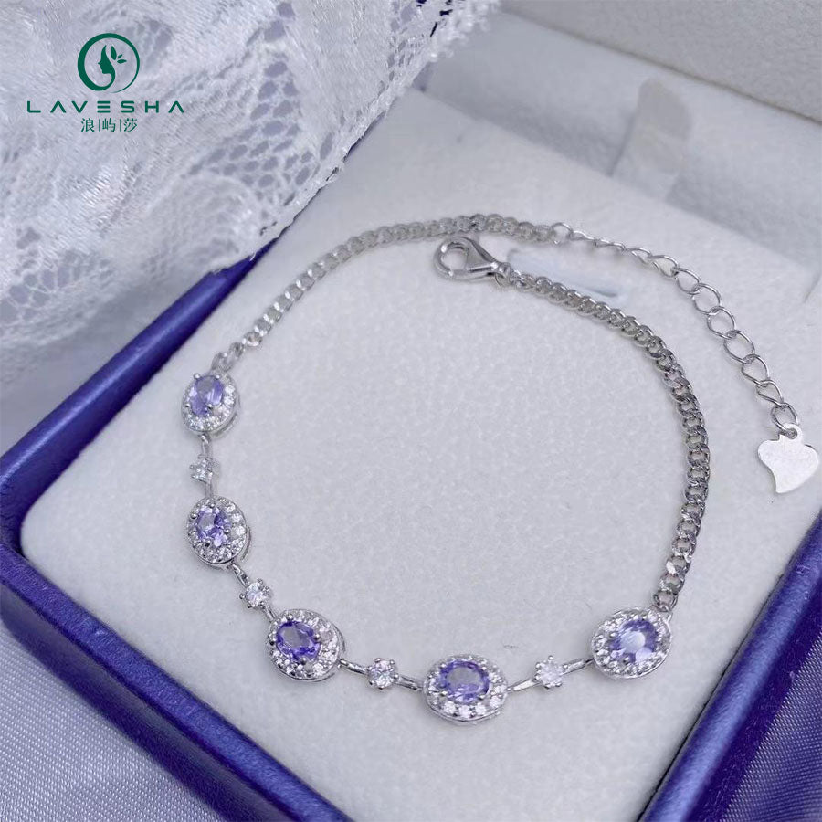 Baceda Tanzanite S925 Chain Bracelet Jewelry Box Oval 3x4mm 3x5mm drop 3x5mm