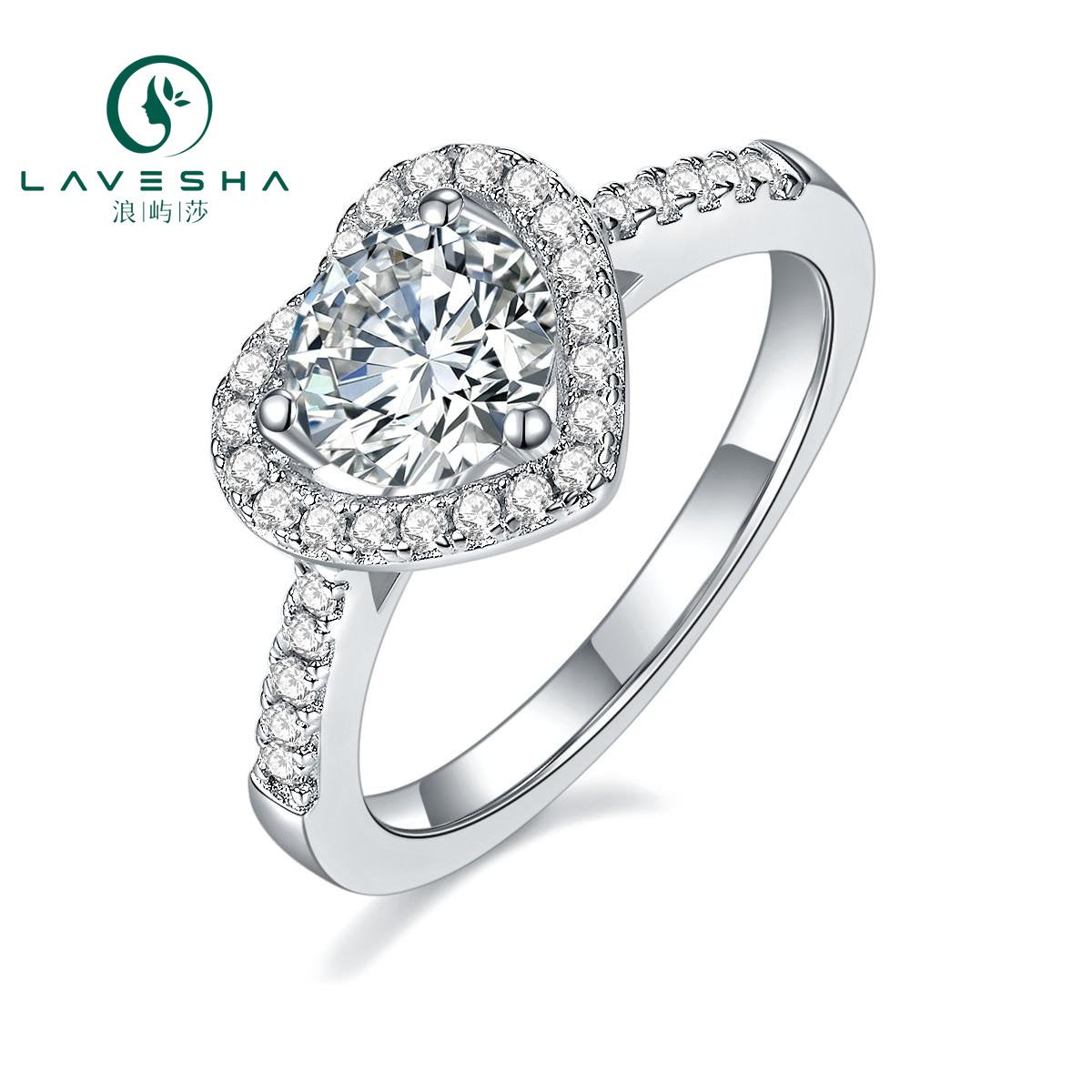 No.27 LAVESHA RM1012 0.5/1.0 CTW Heart Halo 6A Moissanite 18K S925  Band Ring with Side Stones Accent 719