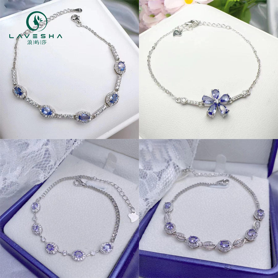 Baceda Tanzanite S925 Chain Bracelet Jewelry Box Oval 3x4mm 3x5mm drop 3x5mm