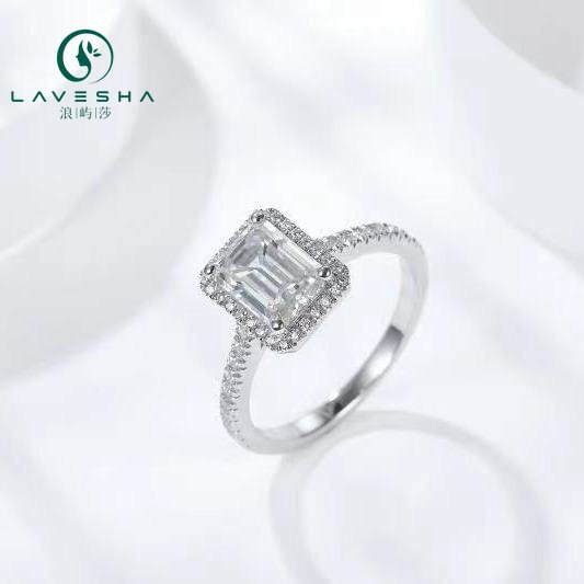 No.36 LAVESHA RM1037  2.0 CTW Radiant Halo  6A Moissanite  18K S925 Band Ring  with Side Stones Accent 719