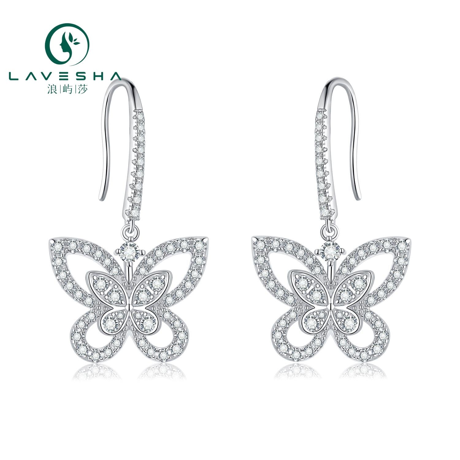 No.10 LAVESHA EM4032O Butterfly 6A Moissanite 18K S925 Hook Earrings