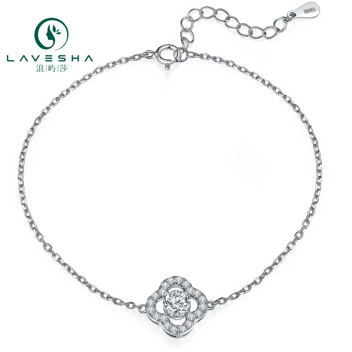 BNo.5 LAVESHA BM6003E 18K　S925 Lucky Clover 6A Moissanite Chain Bracelet 0.5 CTW Adjustable Length 719