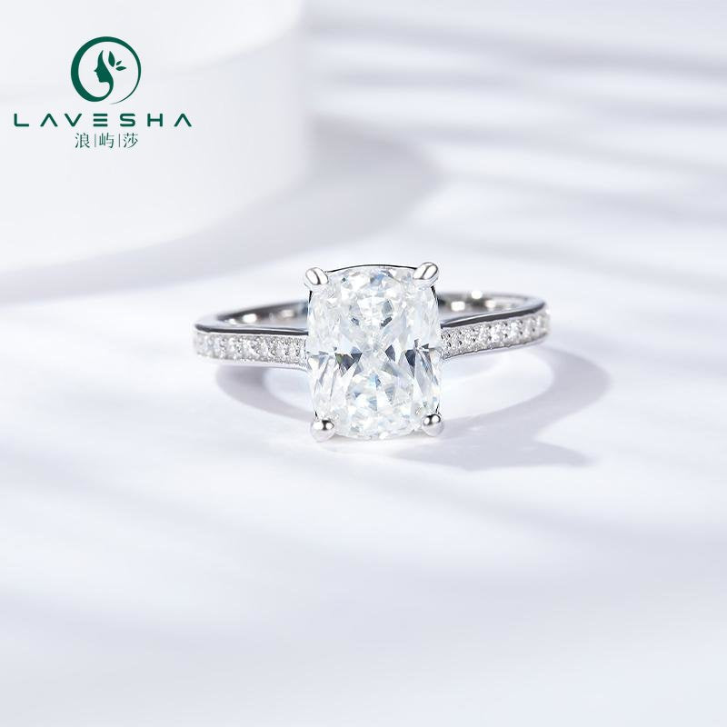 No.42 LAVESHA R3-0040 Signature Cushion 3.0 CTW 6A Moissanite 18K S925 Band Ring  with Side Stones Accents 719