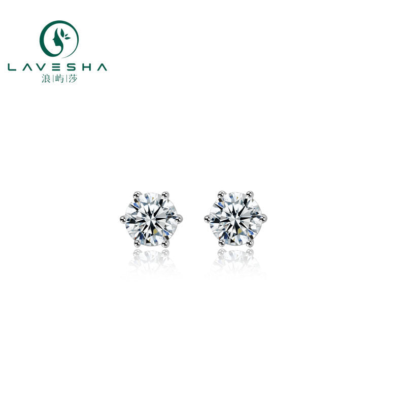 No.1 LAVESHA EM4001 0.3/0.5/1.0 CTW *2 Classical 6 Prong 6A Moissanite 18K S925 Stud Earrings