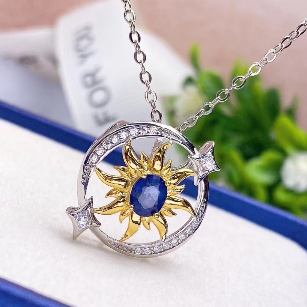 Blue Sapphire Pendant S925 Silver Sterling Gemstone Round Oval Fashion Design Jewelry