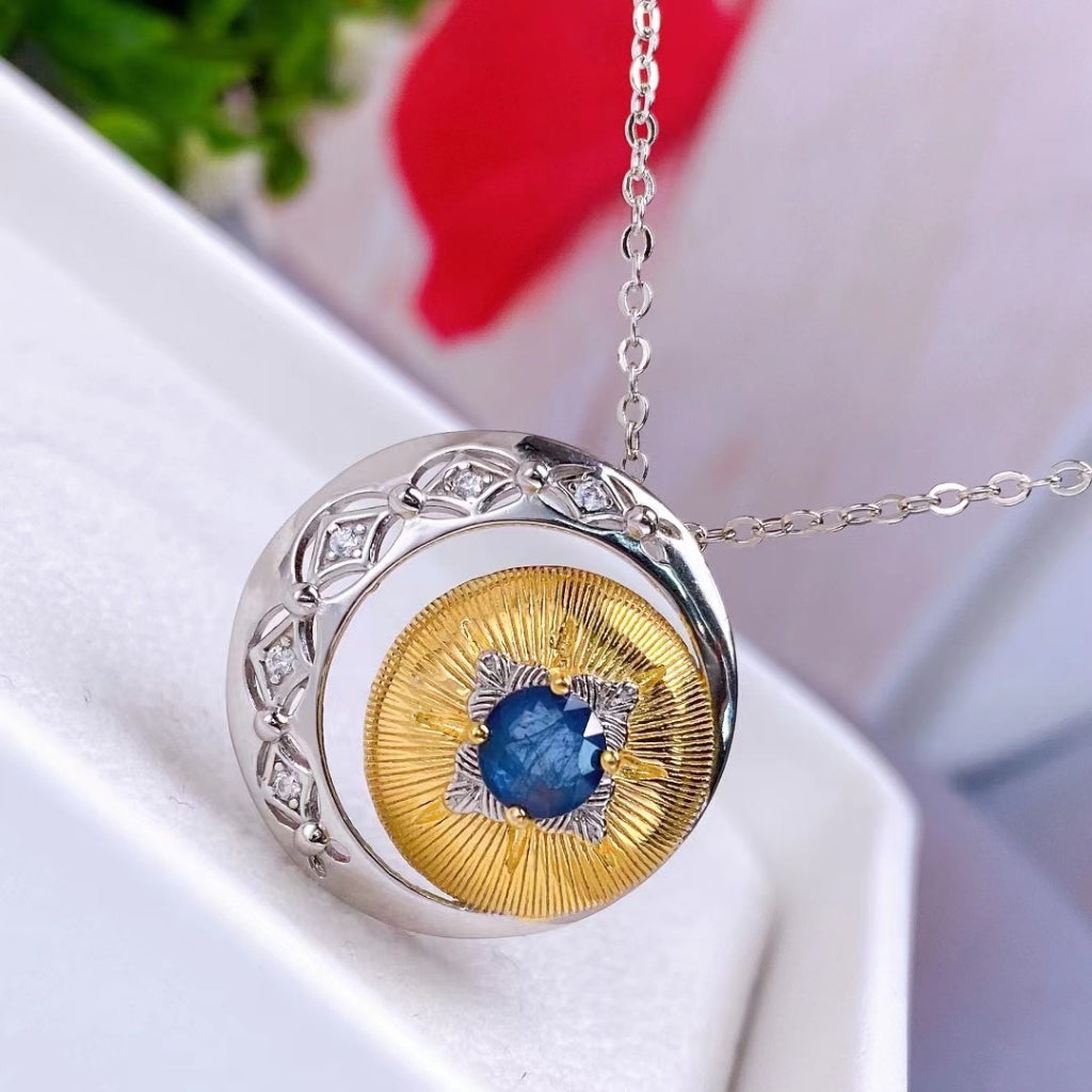 Blue Sapphire Pendant S925 Silver Sterling Gemstone Round Oval Fashion Design Jewelry