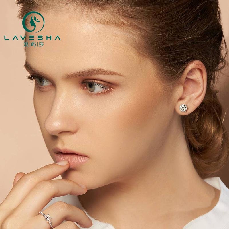 No.1 LAVESHA EM4001 0.3/0.5/1.0 CTW *2 Classical 6 Prong 6A Moissanite 18K S925 Stud Earrings