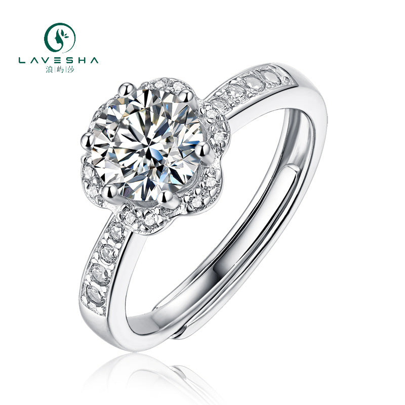 LAVESHA Women 1.0 CTW Round Moissanite S925 Adjustable Band Ring