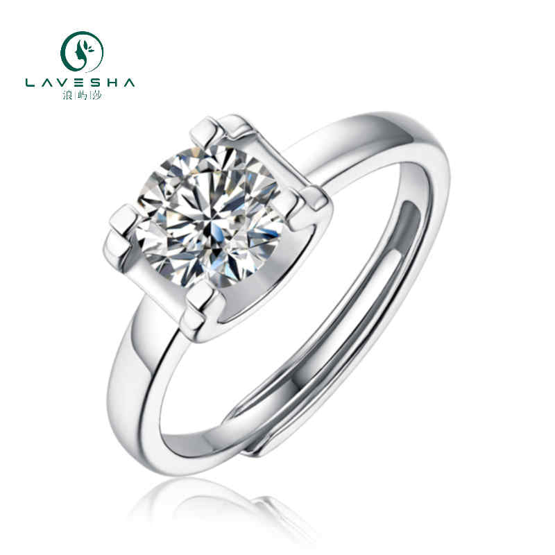 LAVESHA Women 1.0 CTW Round Moissanite S925 Adjustable Band Ring