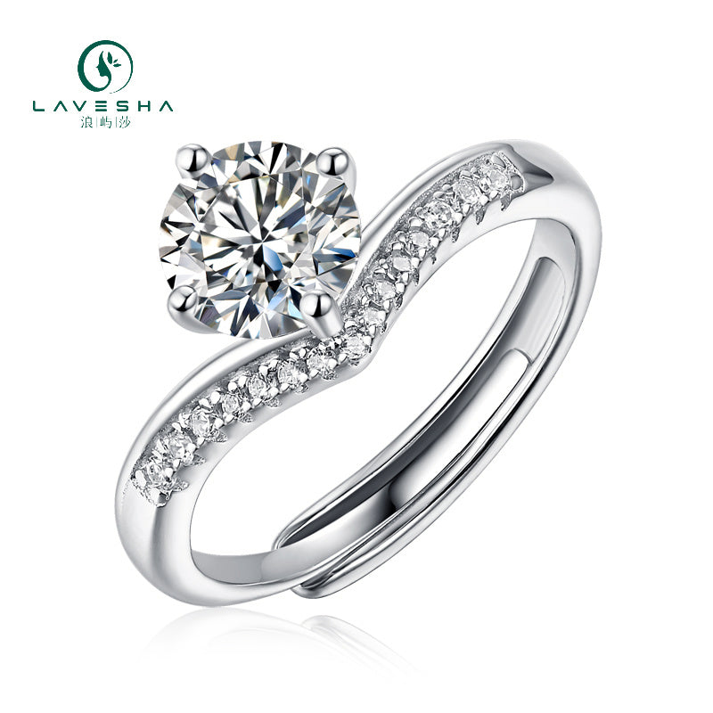 LAVESHA Women 1.0 CTW Round Moissanite S925 Adjustable Band Ring