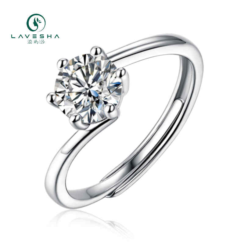 LAVESHA Women 1.0 CTW Round Moissanite S925 Adjustable Band Ring