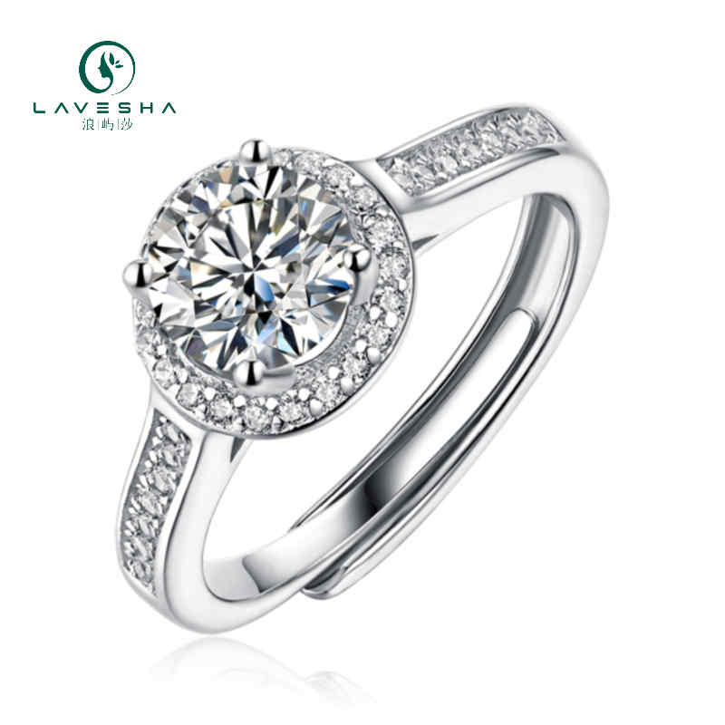 LAVESHA Women 1.0 CTW Round Moissanite S925 Adjustable Band Ring