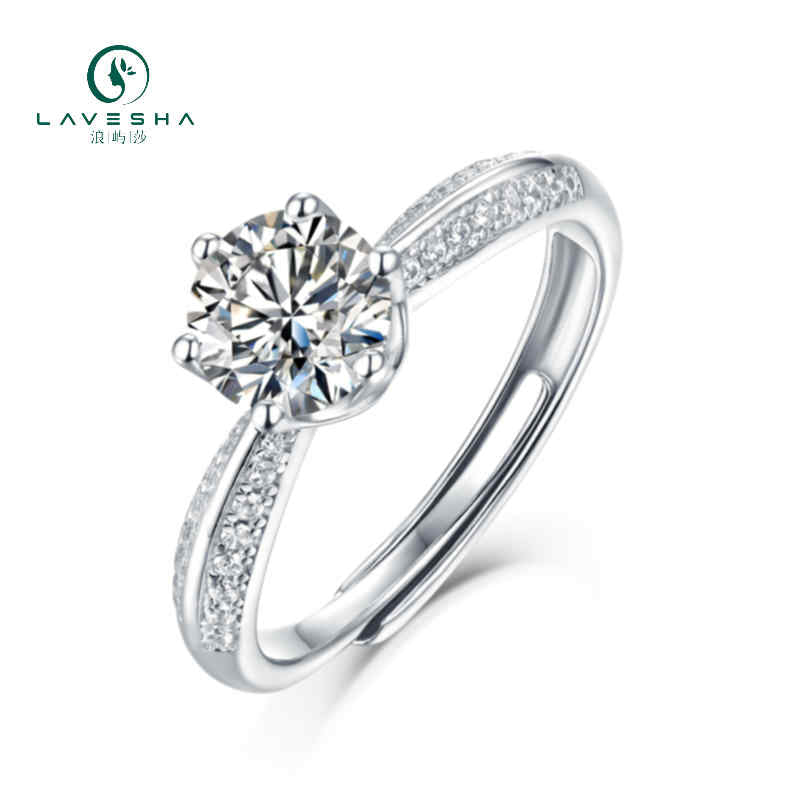 LAVESHA Women 1.0 CTW Round Moissanite S925 Adjustable Band Ring