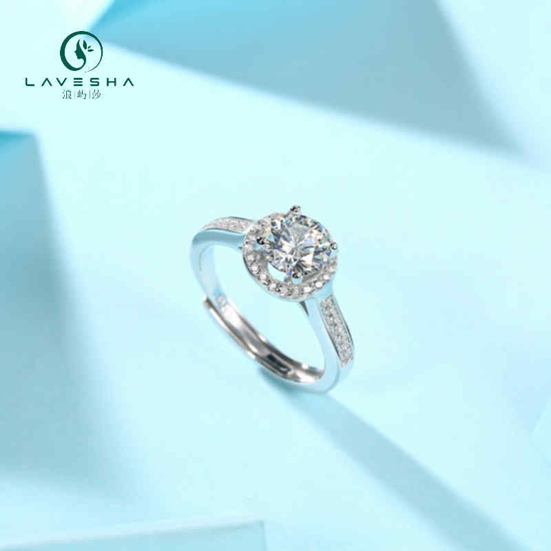 LAVESHA Women 1.0 CTW Round Moissanite S925 Adjustable Band Ring