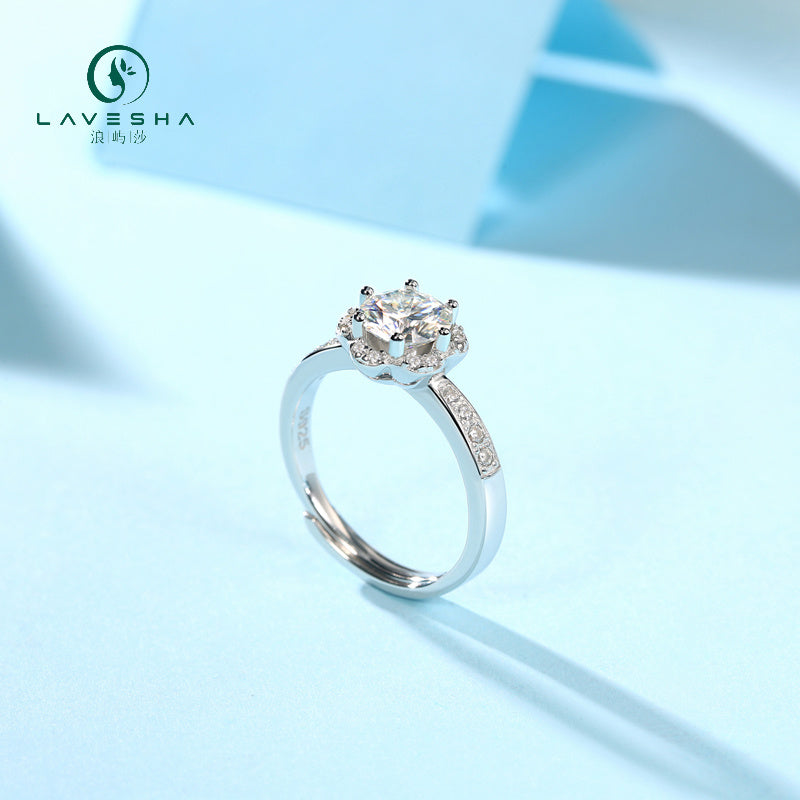 LAVESHA Women 1.0 CTW Round Moissanite S925 Adjustable Band Ring