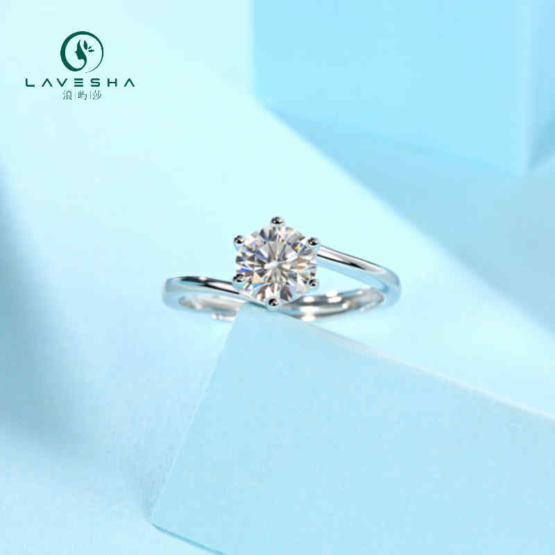 LAVESHA Women 1.0 CTW Round Moissanite S925 Adjustable Band Ring