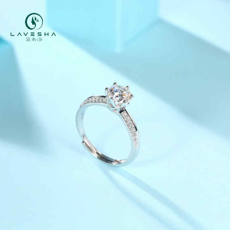 LAVESHA Women 1.0 CTW Round Moissanite S925 Adjustable Band Ring