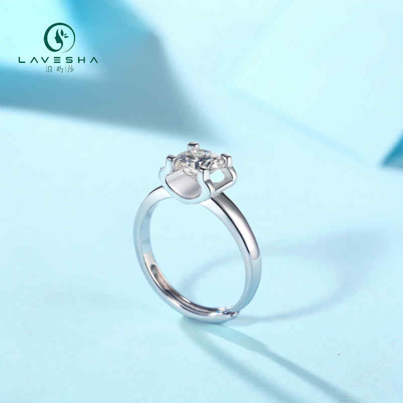 LAVESHA Women 1.0 CTW Round Moissanite S925 Adjustable Band Ring