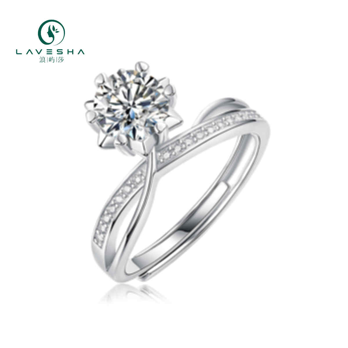 LAVESHA Women 1.0 CTW Round Moissanite S925 Adjustable Band Ring