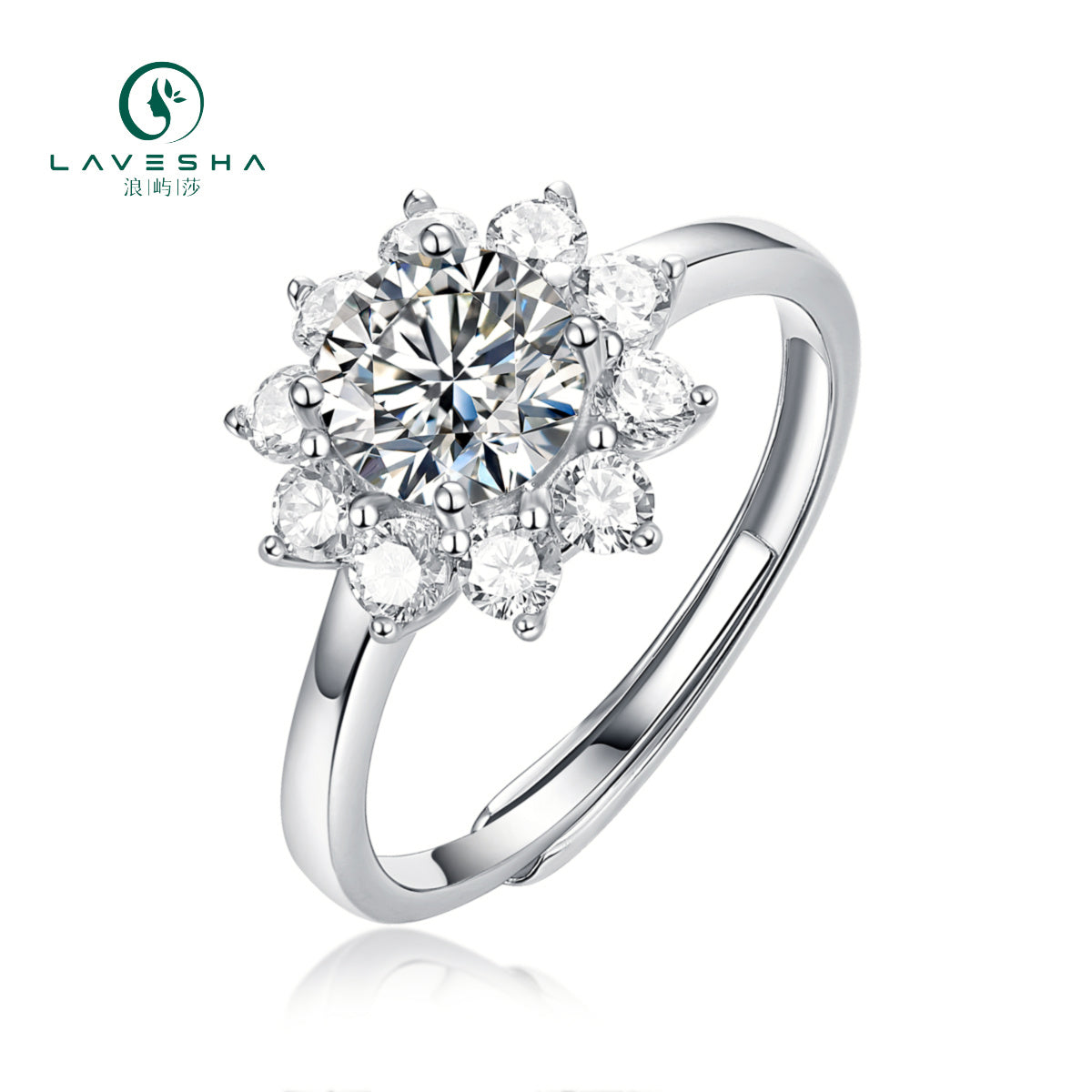 LAVESHA Women 1.0 CTW Round Moissanite S925 Adjustable Band Ring