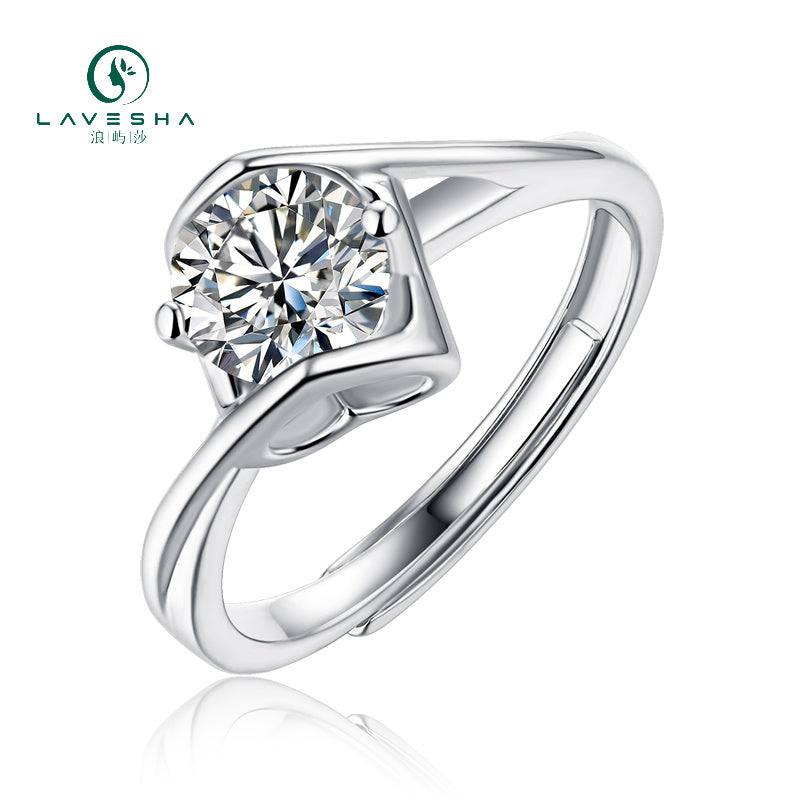 LAVESHA Women 1.0 CTW Round Moissanite S925 Adjustable Band Ring