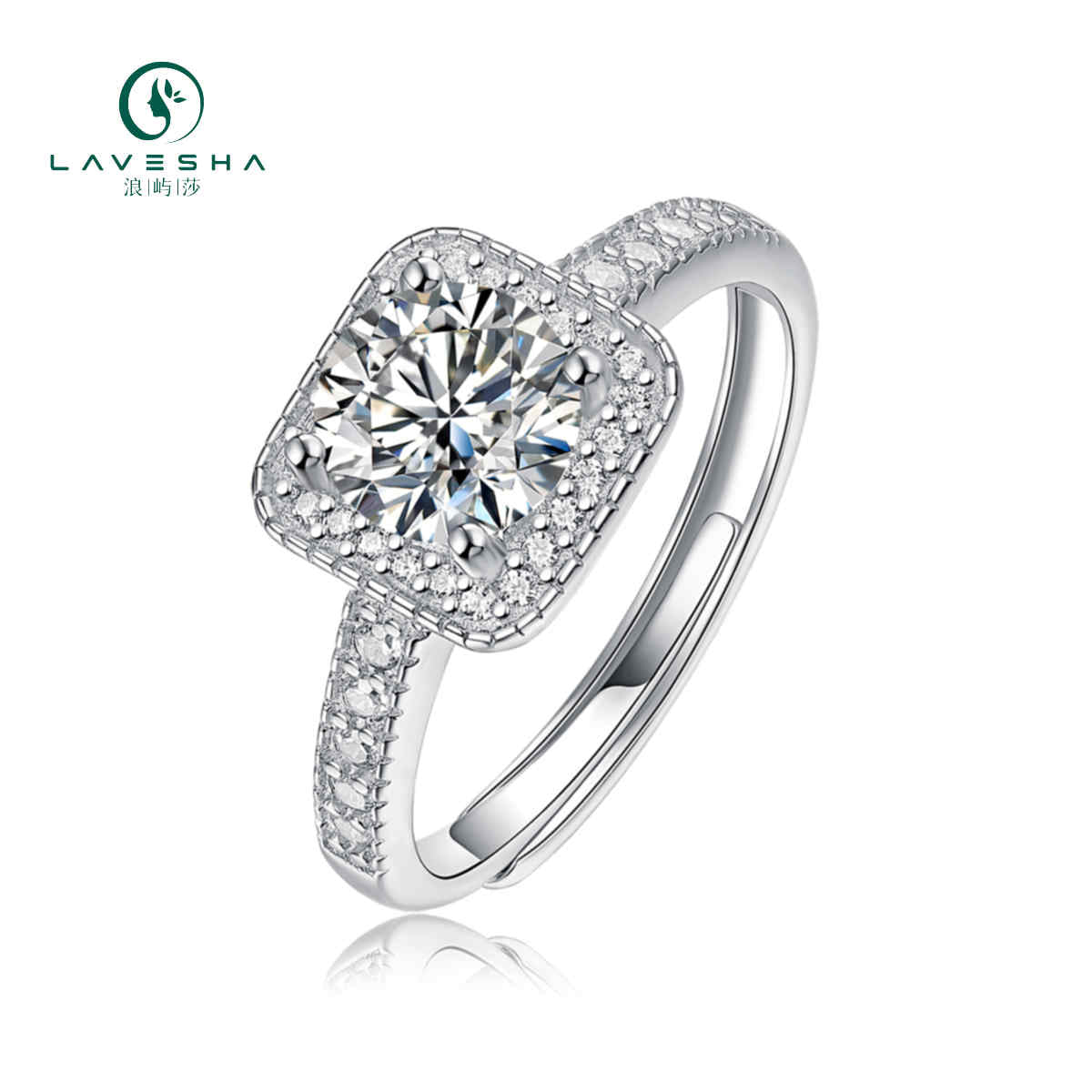 LAVESHA Women 1.0 CTW Round Moissanite S925 Adjustable Band Ring