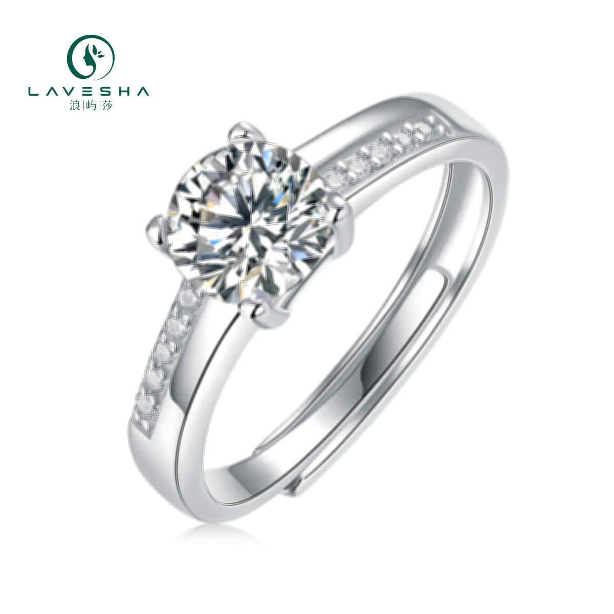 LAVESHA Women 1.0 CTW Round Moissanite S925 Adjustable Band Ring